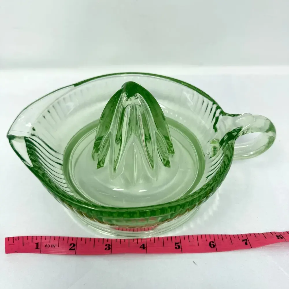 Vintage Green Uranium Glass Juicer Reamer Ribbed UV Glow Depression 1930s Spout